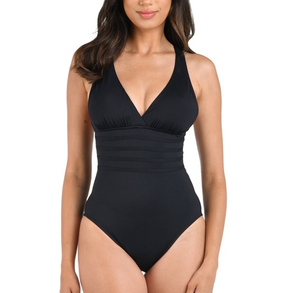 La Blanca Island Goddess Multi-Strap Cross Back One Piece Swimsuit Black size 4 - Picture 1 of 6